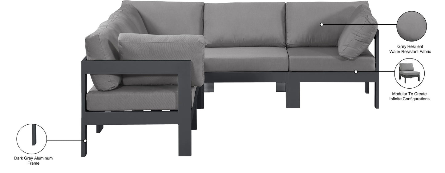 Nizuc - Outdoor Patio 5 Piece Modular Sectional With Gray Frame