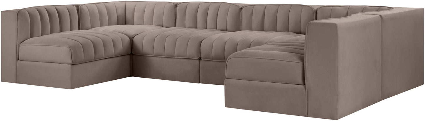Rummi - Armless Velvet Performance Fabric Upholstered 6 Piece Modular Sectional