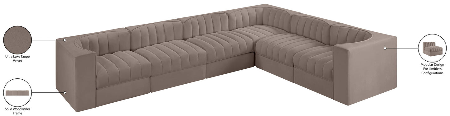 Rummi - Velvet Performance Fabric Upholstered 6 Piece Modular Sectional (With 3 Corner Chairs)