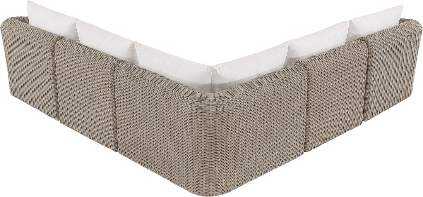 Seacrest - 123.25" Olefin Water Resistant Fabric And Wicker 5 Piece Outdoor Patio Modular Sectional