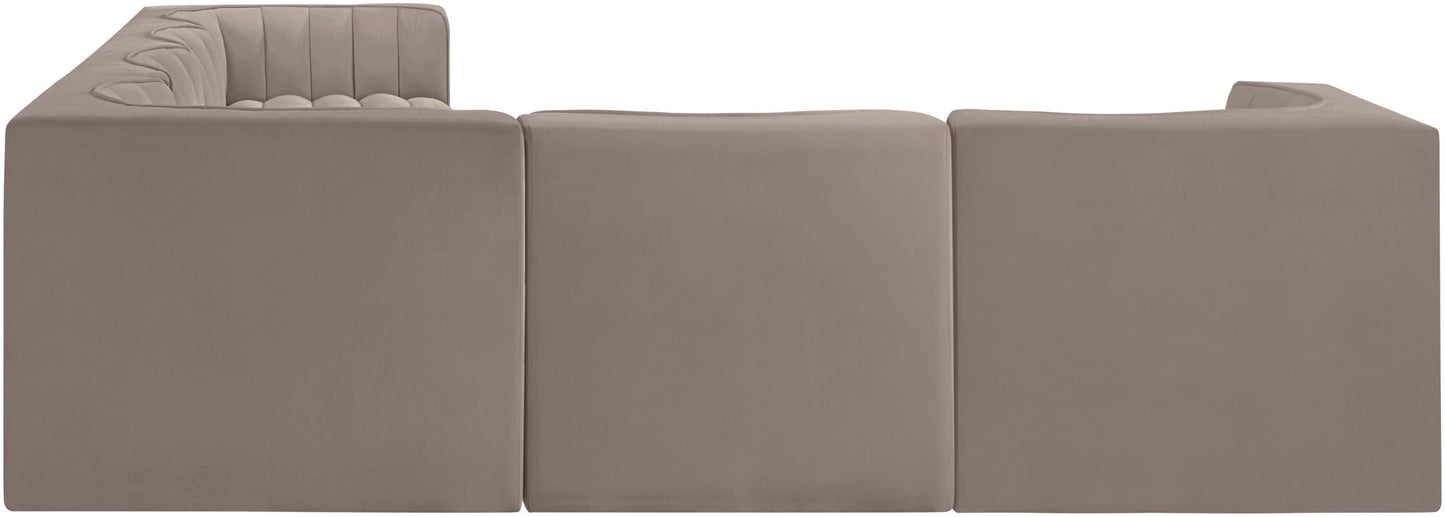 Rummi - Velvet Performance Fabric Upholstered 6 Piece Modular Sectional (With 3 Corner Chairs)