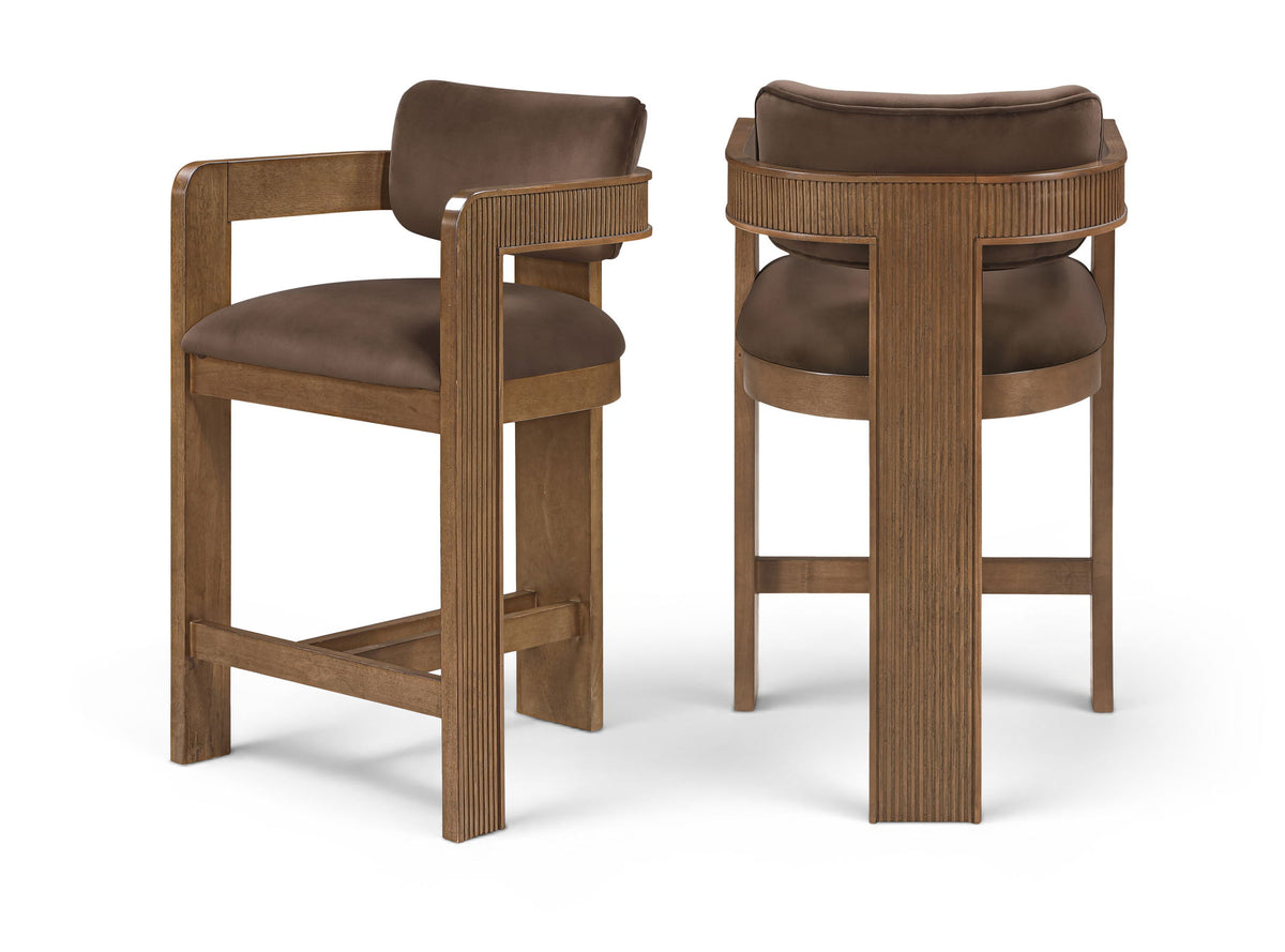 Sacha - Velvet Stool With Brown Base