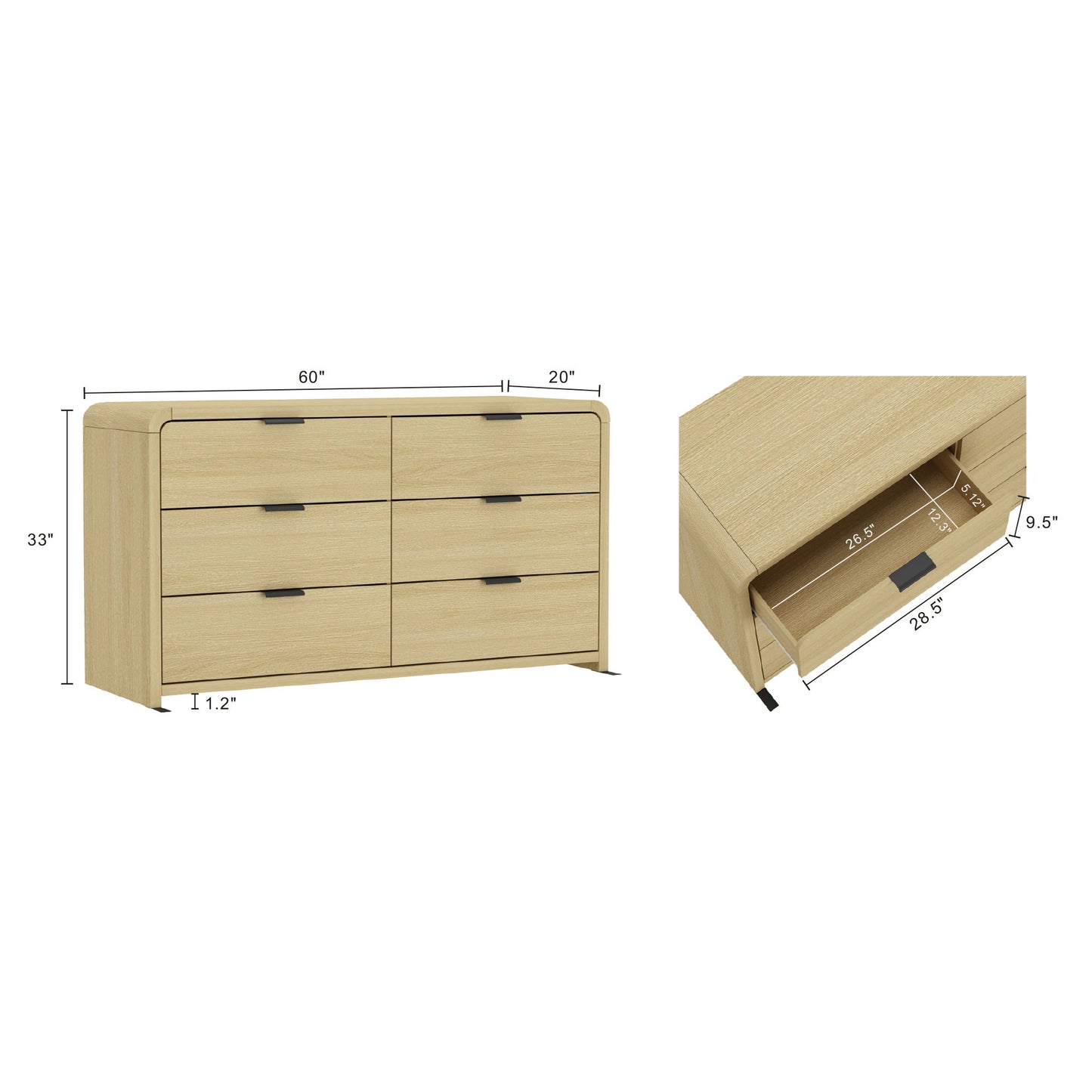 Grace - 60" Dresser - Natural Oak