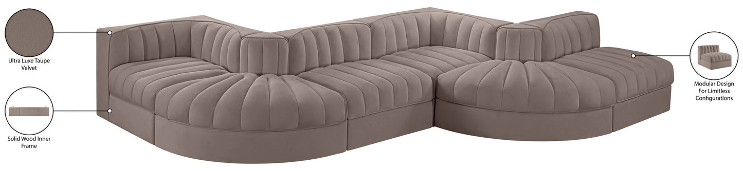 Rummi - Rounded Velvet Performance Fabric Upholstered 6 Piece Modular Sectional