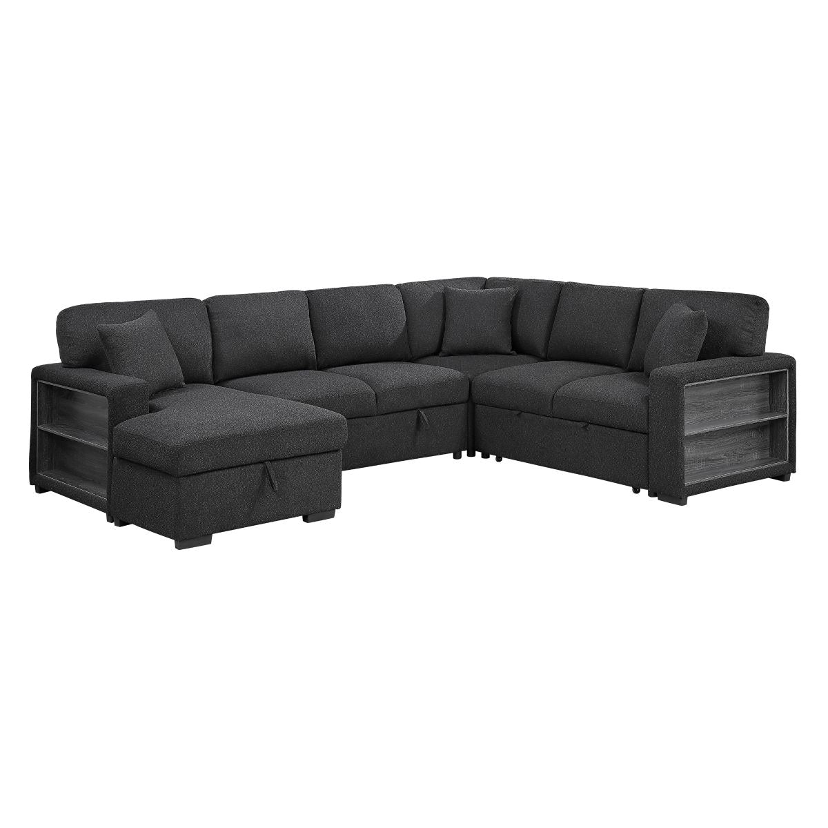 Pompano Sectional with Left Chaise, Pull-out Bed, Hidden Storages and Shelves, Charging Ports