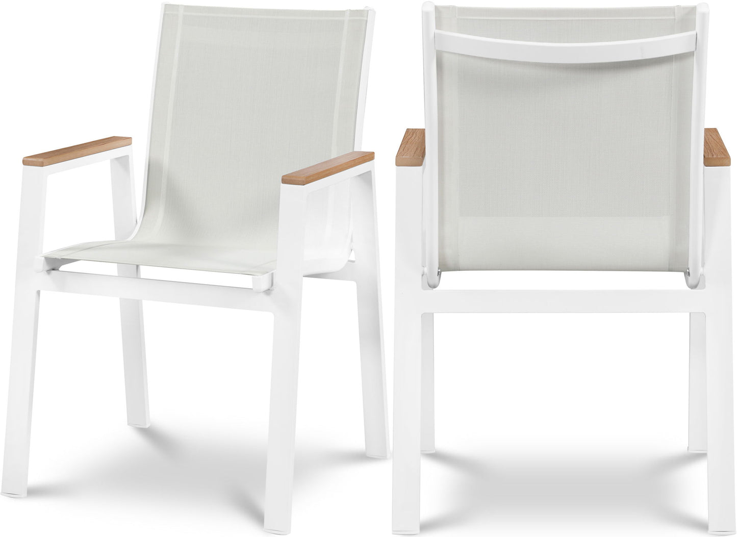 Nizuc - Outdoor Patio Dining Arm Chair With White Frame And Natural Arms (Set of 2)