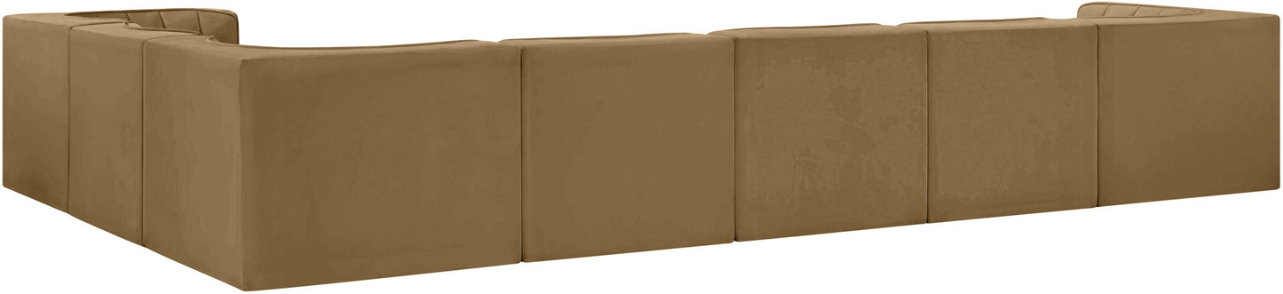 Rummi - Velvet Performance Fabric Upholstered 7 Piece Modular Sectional (With 3 Corner Chairs)