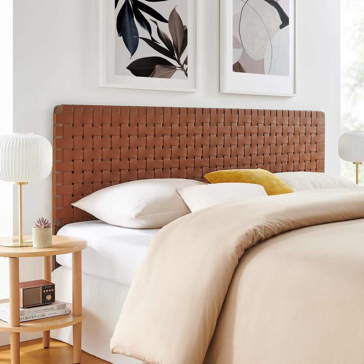 Sparta Weave Vegan Leather Headboard - King, Walnut Brown