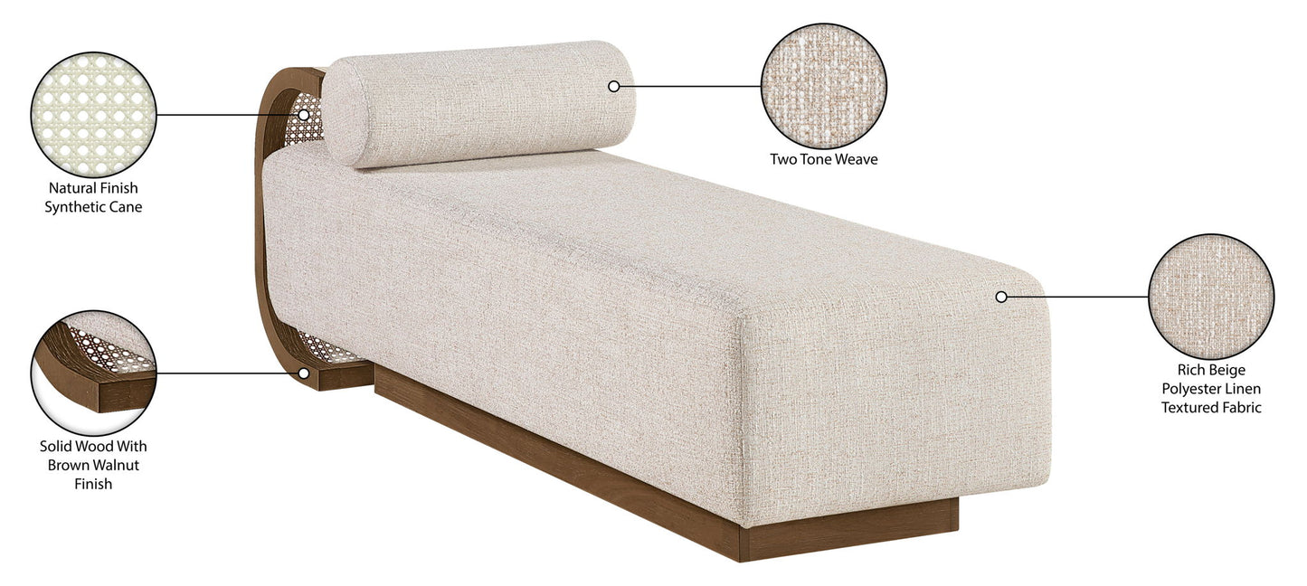 Zephyr - Linen Textured Fabric Upholstered Chaise - Painted Brown Walnut Base