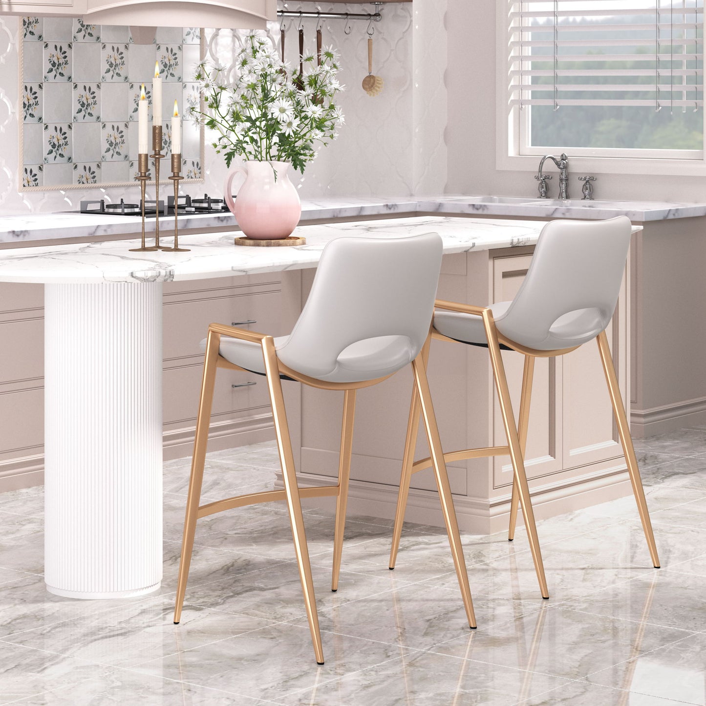 Desi - Counter Stool With Gold Legs (Set of 2)