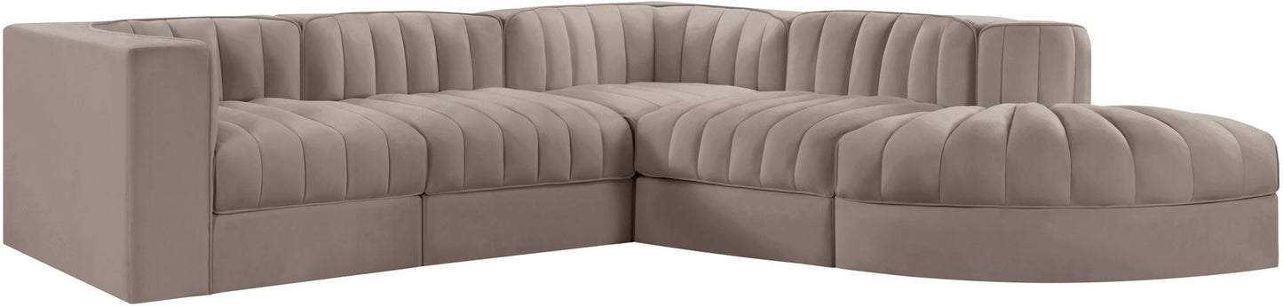 Rummi - Velvet Performance Fabric Upholstered 5 Piece Modular Sectional