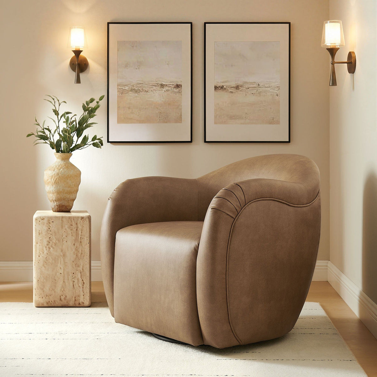 Compose Barrel Vegan Leather Swivel Armchair - Toast