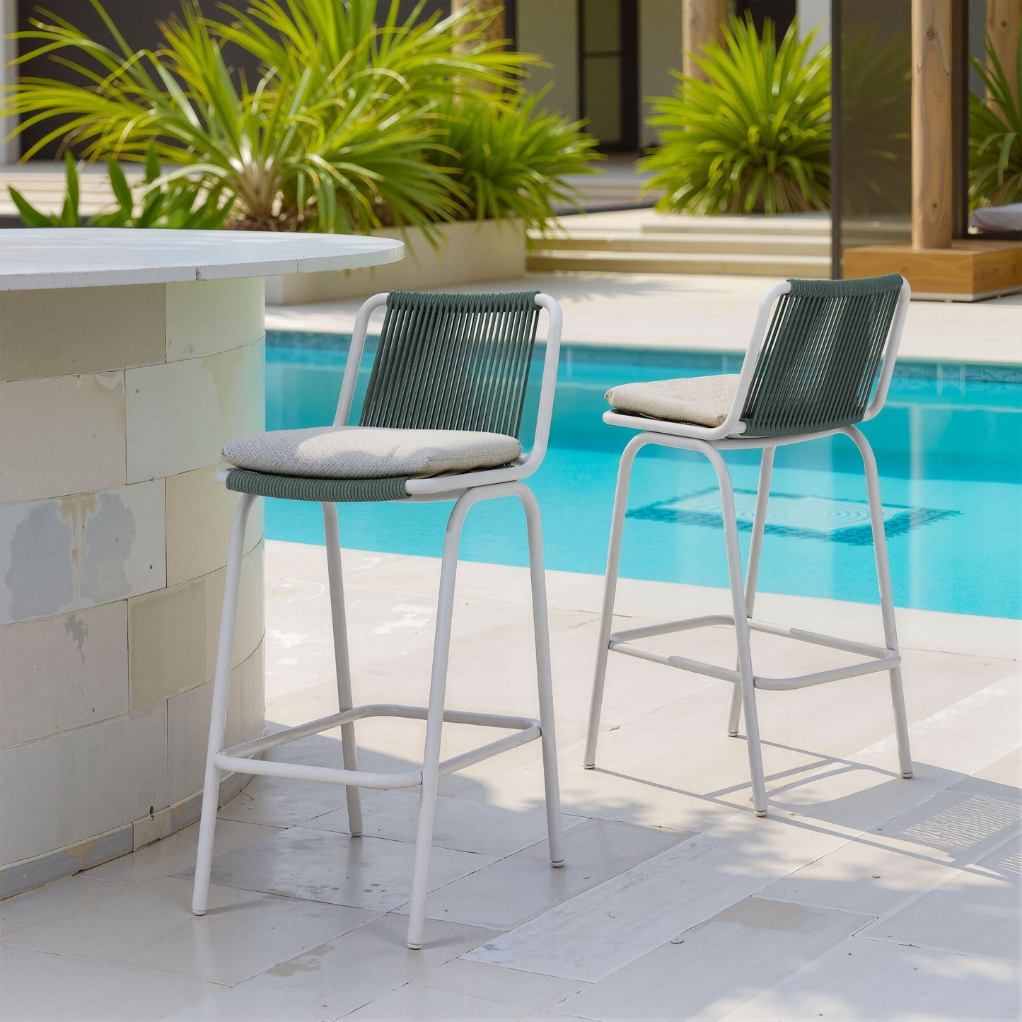 Luft - Outdoor Barstool (Set of 2) - White / Green