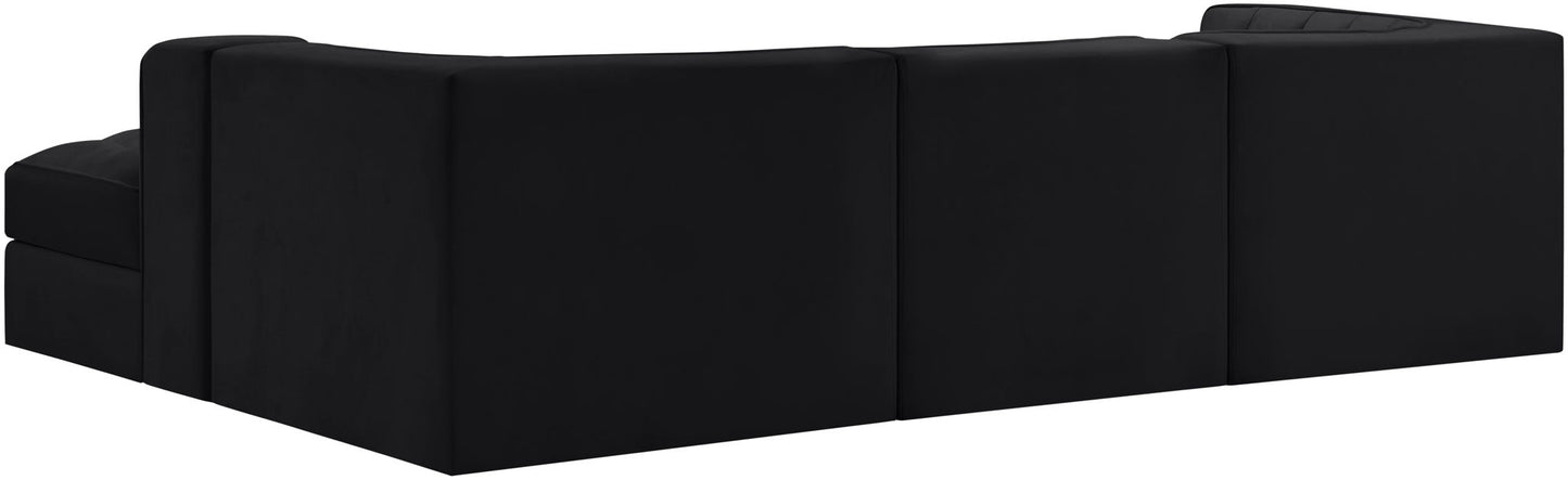 Rummi - Velvet Performance Fabric Upholstered 4 Piece Modular Sectional, With Reverse Corner Chair