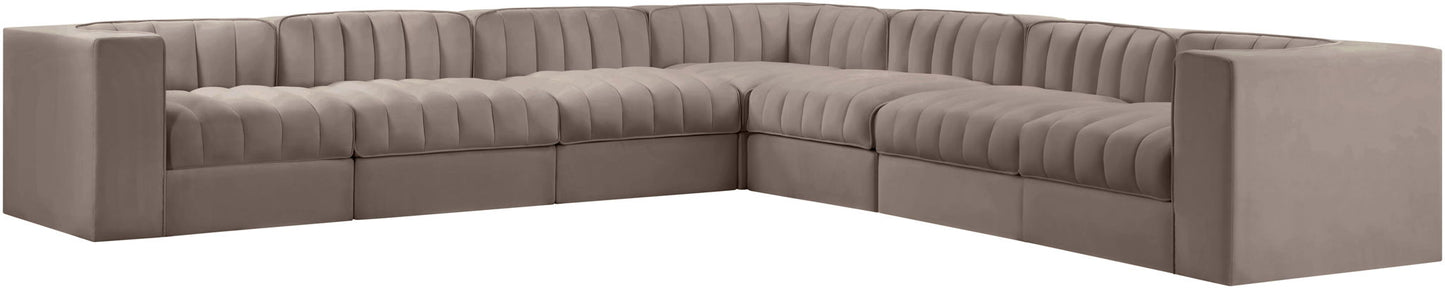 Rummi - Symmetrical Velvet Performance Fabric Upholstered 7 Piece Modular Sectional (With 3 Corner Chairs)