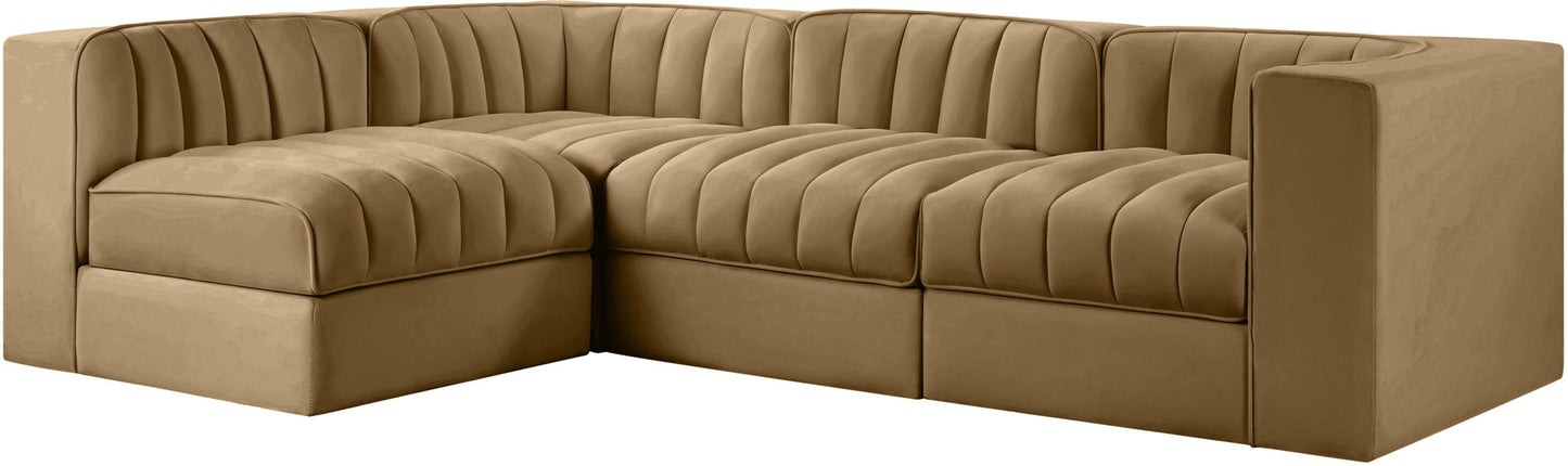 Rummi - Velvet Performance Fabric Upholstered 4 Piece Modular Sectional