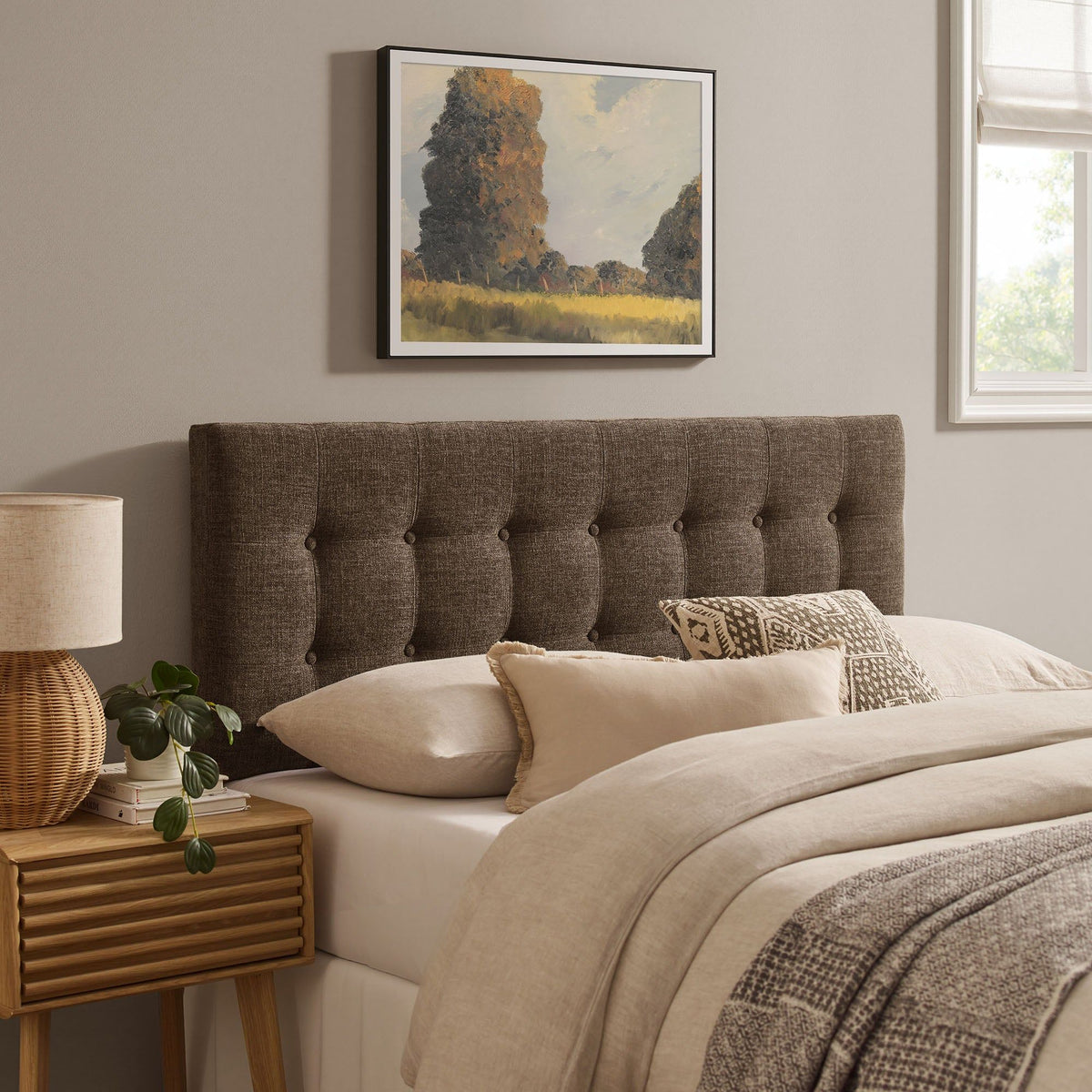 Emily Upholstered Fabric Headboard - Full, Mocha