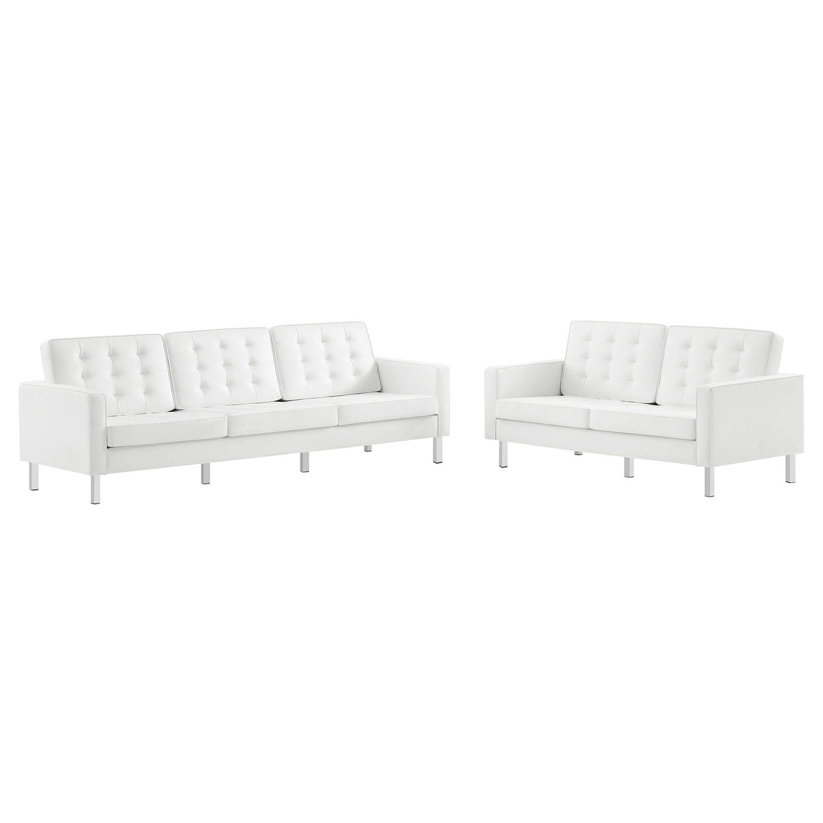 Loft 2-Piece Tufted Vegan Leather Furniture Set - Silver White