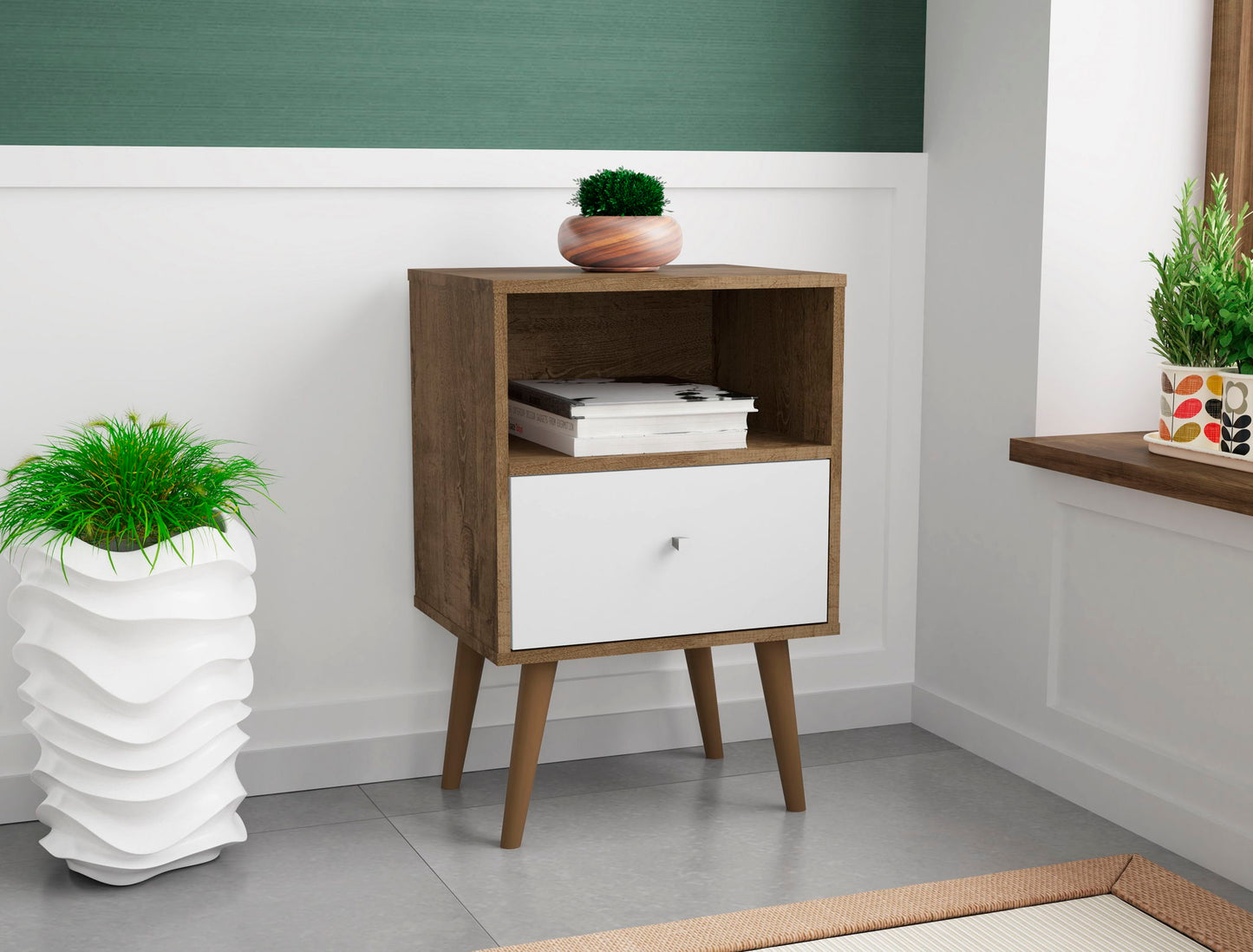 Manhattan Liberty - Nightstand Wtth Rustic Brown Frame