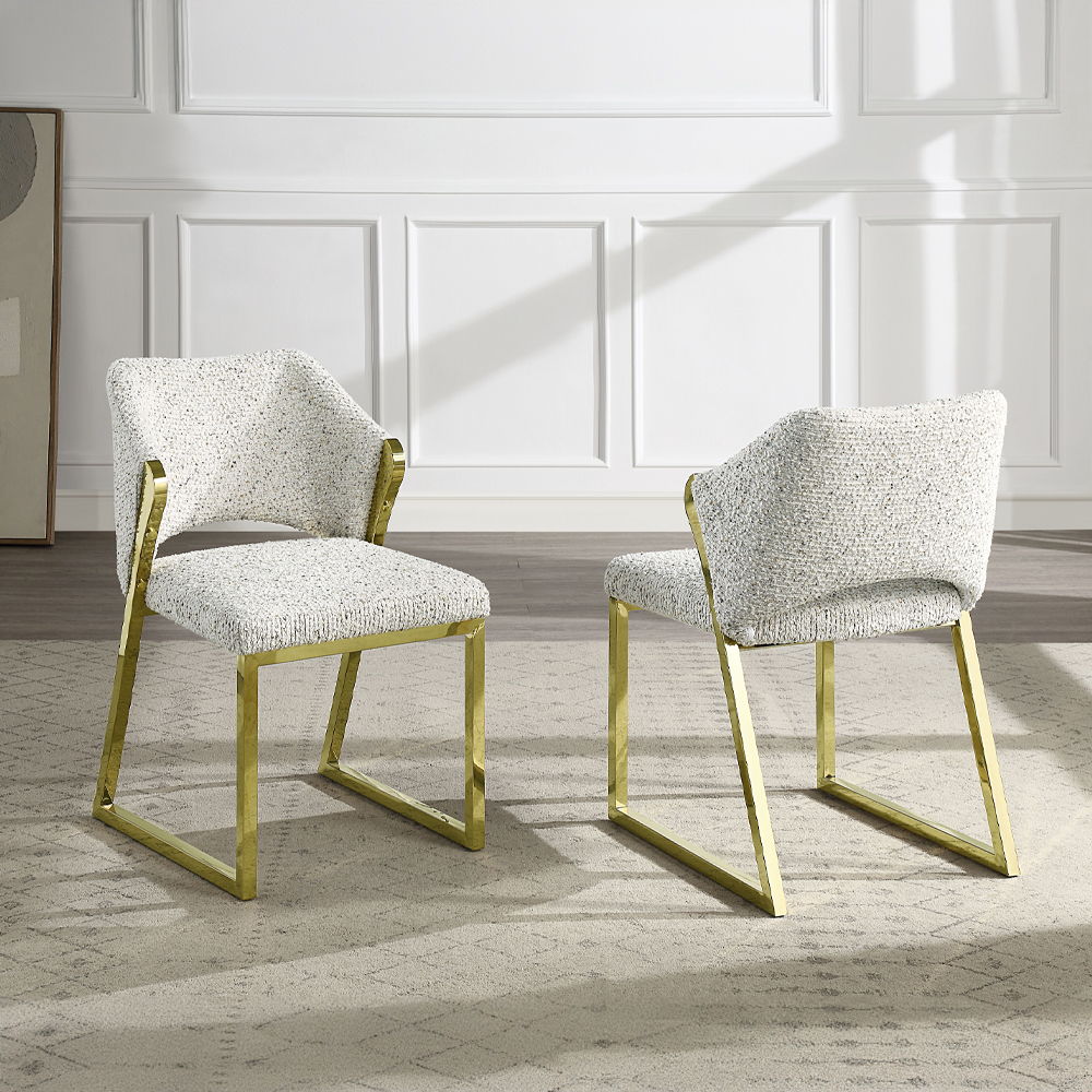 Galdesa - Side Chair (Set of 2) - Teddy Sherpa & Mirrored Gold