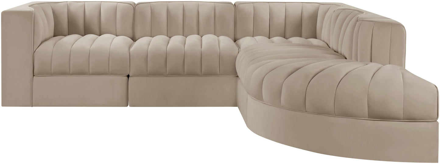 Rummi - Velvet Performance Fabric Upholstered 5 Piece Modular Sectional