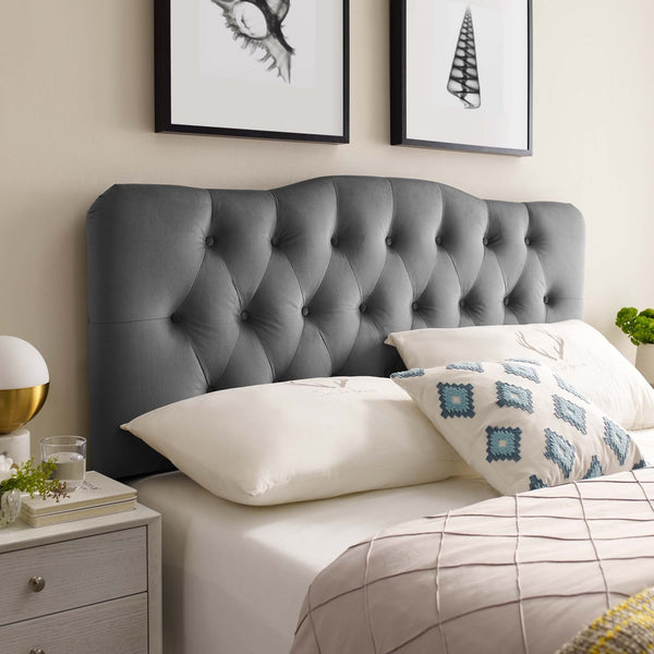 Annabel Diamond Tufted Performance Velvet Headboard - King, Gray