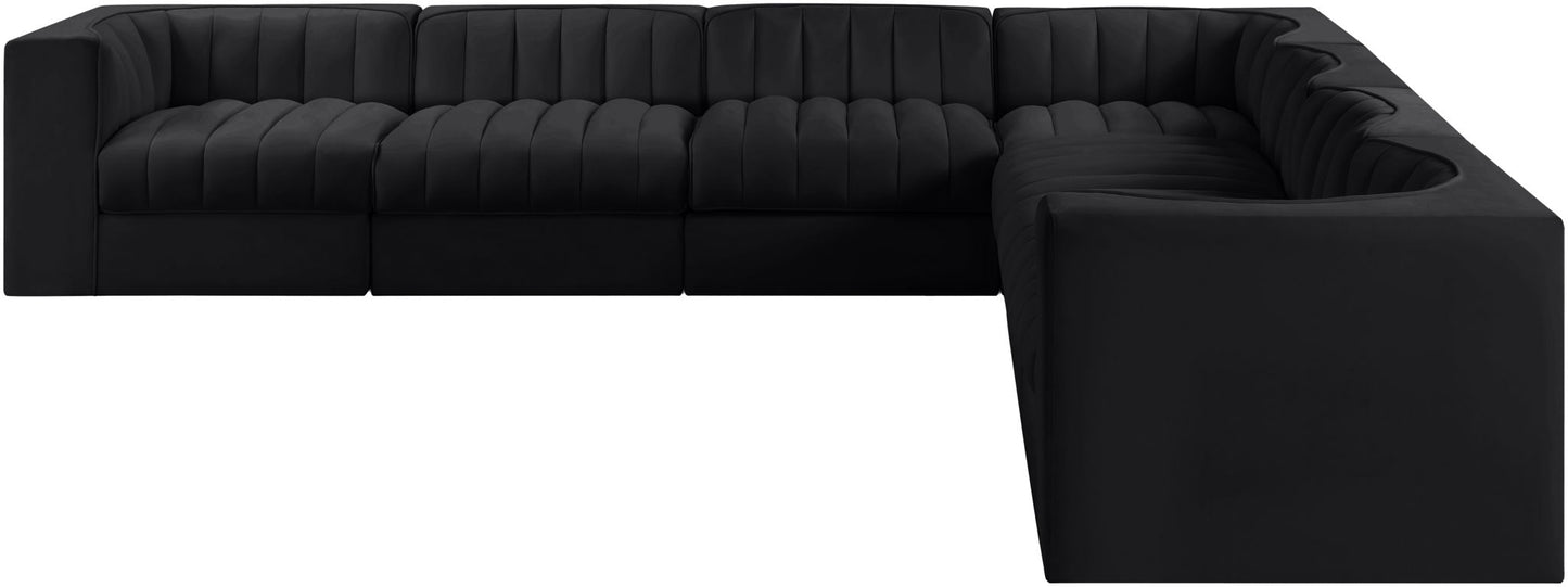 Rummi - Symmetrical Velvet Performance Fabric Upholstered 7 Piece Modular Sectional (With 3 Corner Chairs)