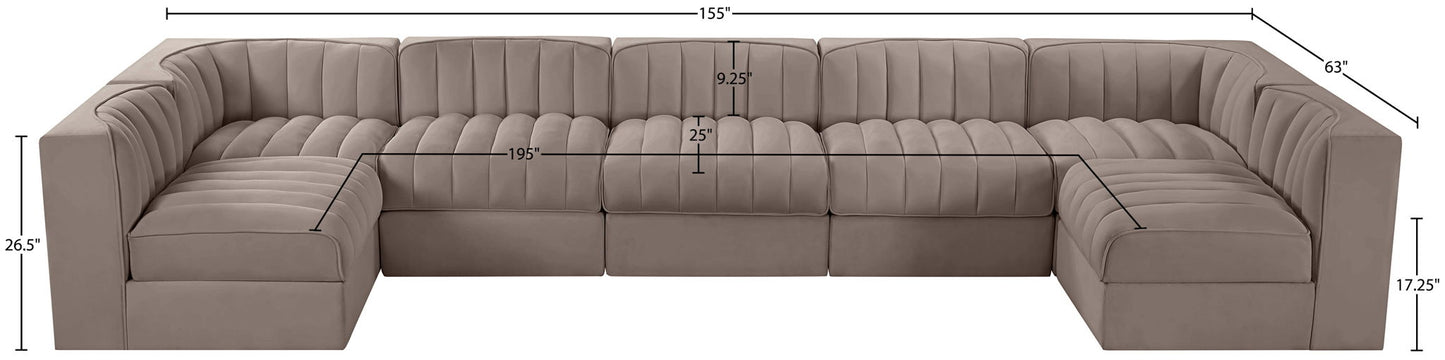 Rummi - Velvet Performance Fabric Upholstered 7 Piece Modular Sectional (With 2 Corner Chairs)