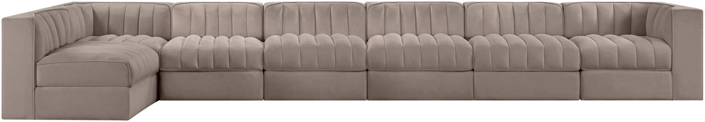 Rummi - Velvet Performance Fabric Upholstered 7 Piece Modular Sectional, L-Shaped (Right)