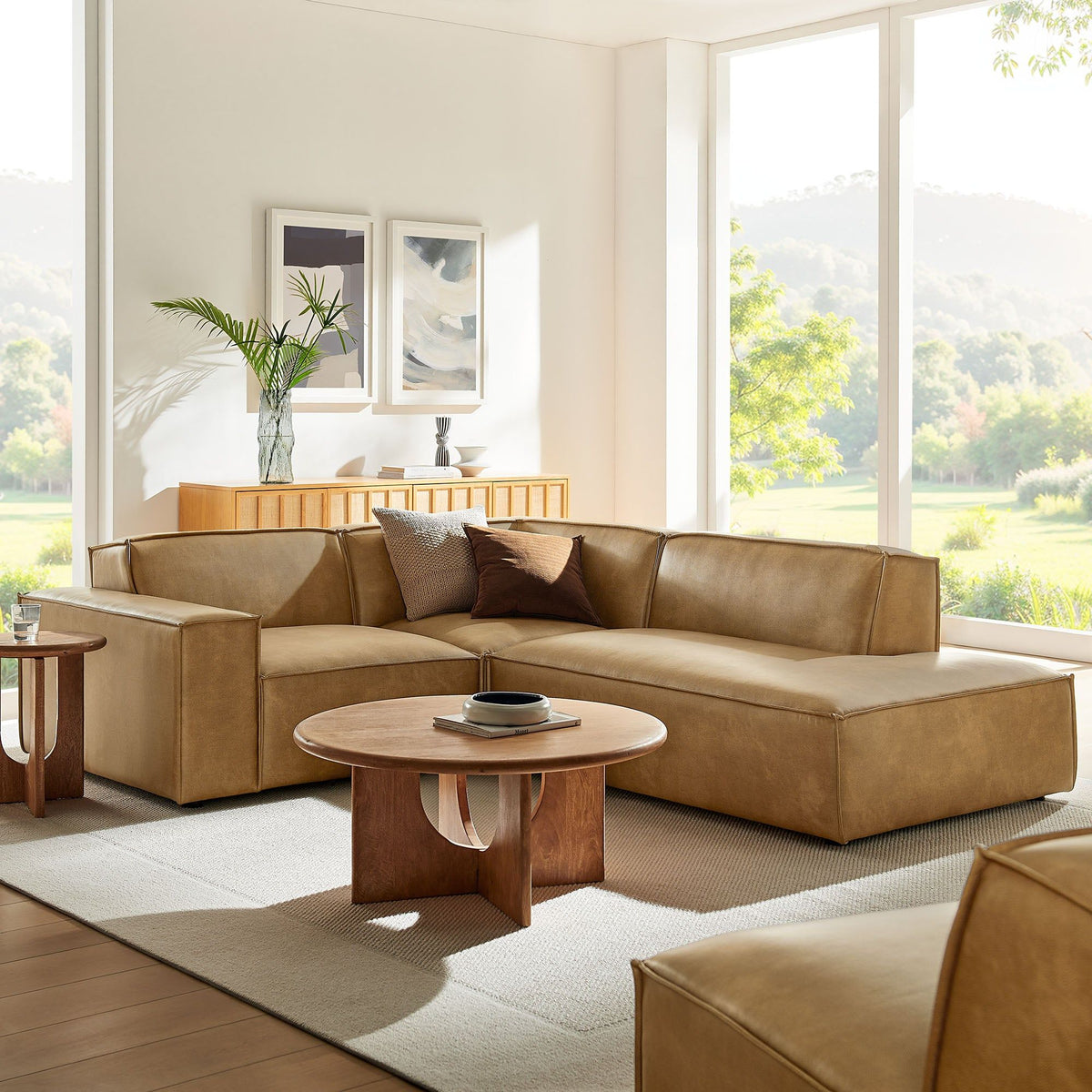 Restore 3-Piece Vegan Leather Modular L-Shaped Sectional Sofa - Toast