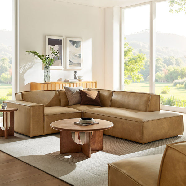 Restore 3-Piece Vegan Leather Modular L-Shaped Sectional Sofa - Toast