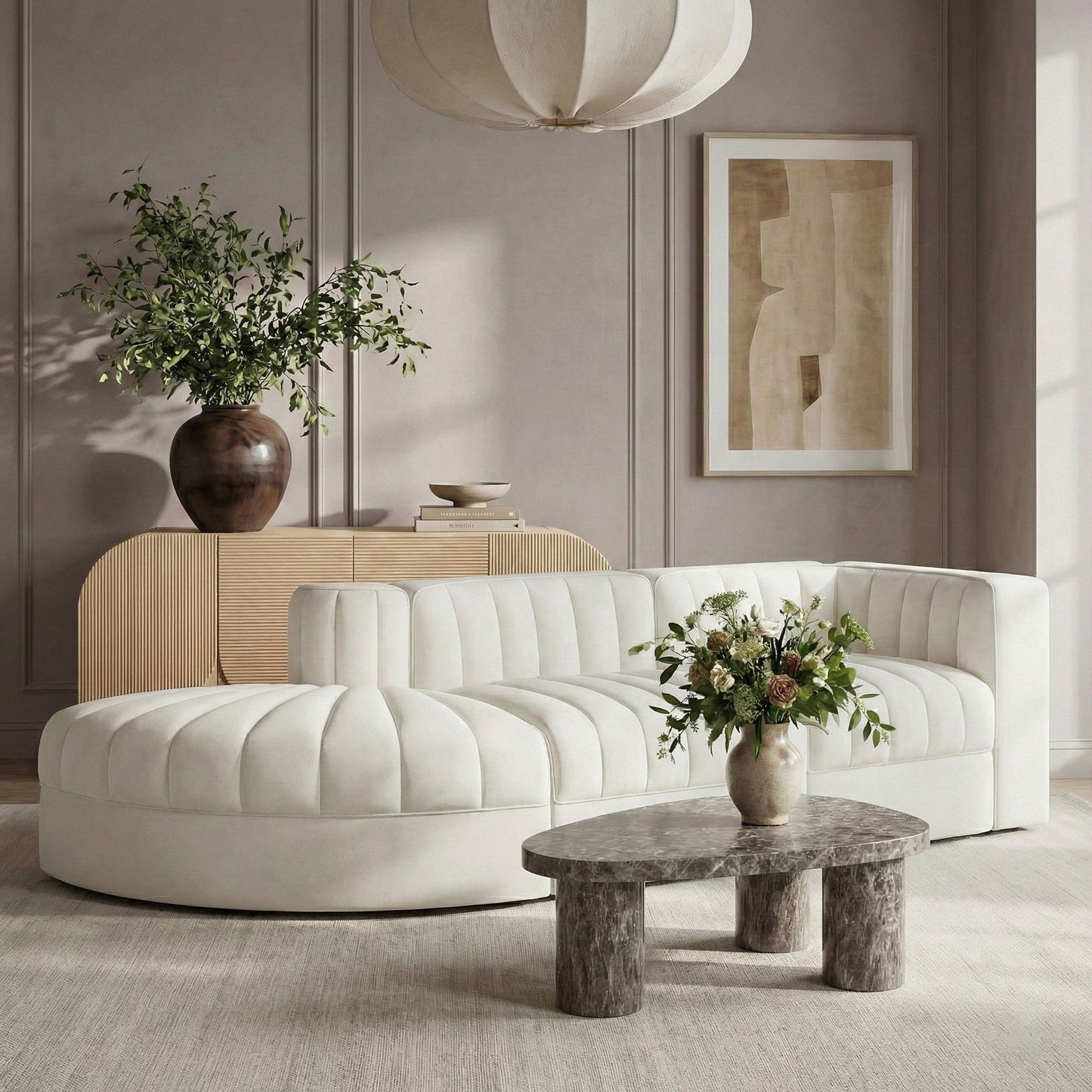 Rummi - Velvet Performance Fabric Upholstered 3 Piece Modular Sectional