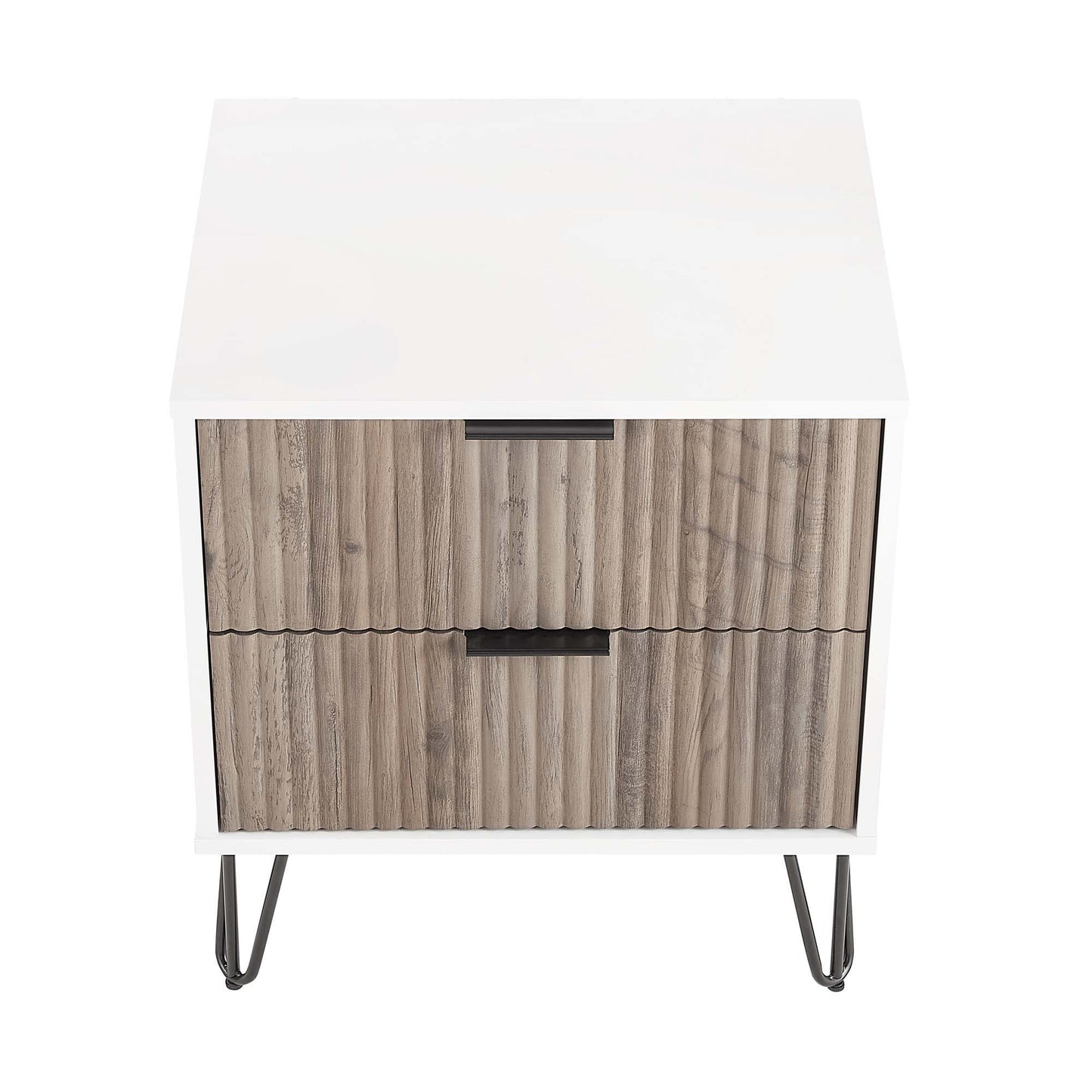 Manhattan Dumbo - Fluted 2-Drawer Nightstand With White Frame