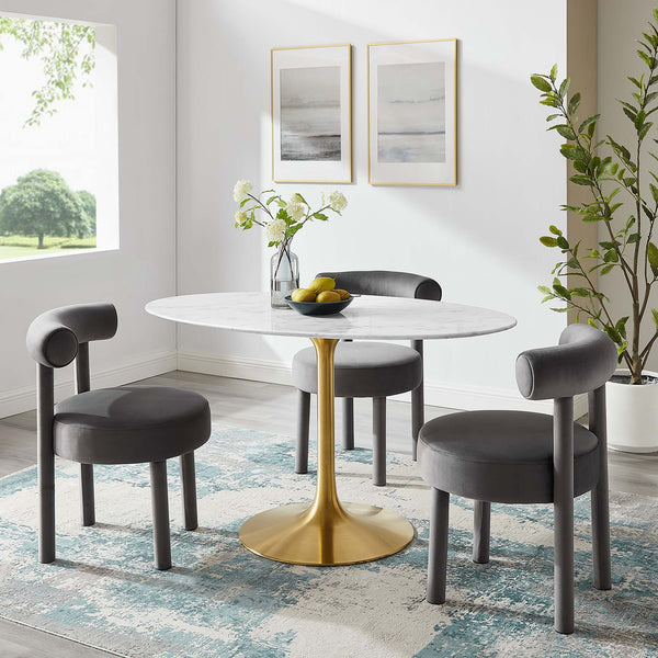 Lippa Oval Artificial Marble Dining Table - 54", Gold White