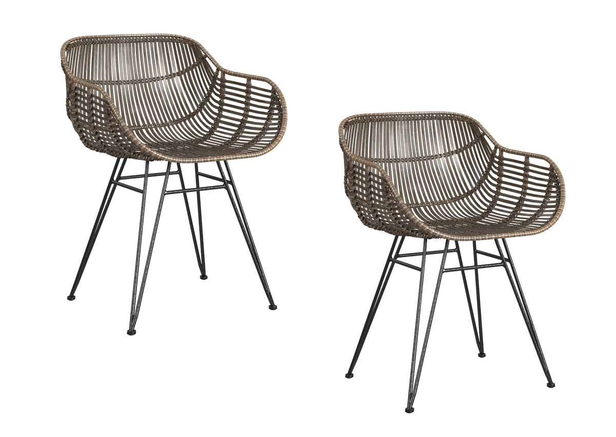 Ryanne - Arm Dining Chair (Set of 2) - Dark Rattan / Black