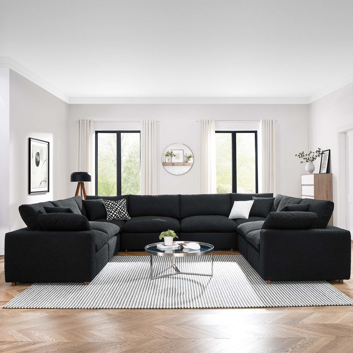 Commix Down Filled Overstuffed Boucle Fabric 8-Piece Sectional Sofa - Black