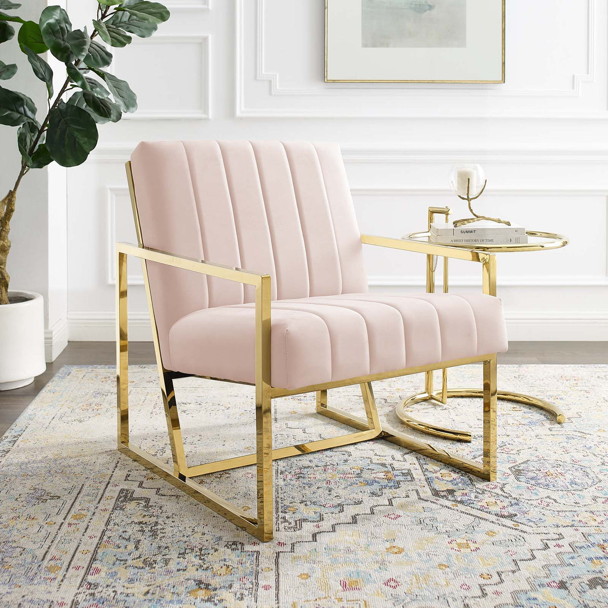 Inspire Channel Tufted Performance Velvet Armchair - Pink