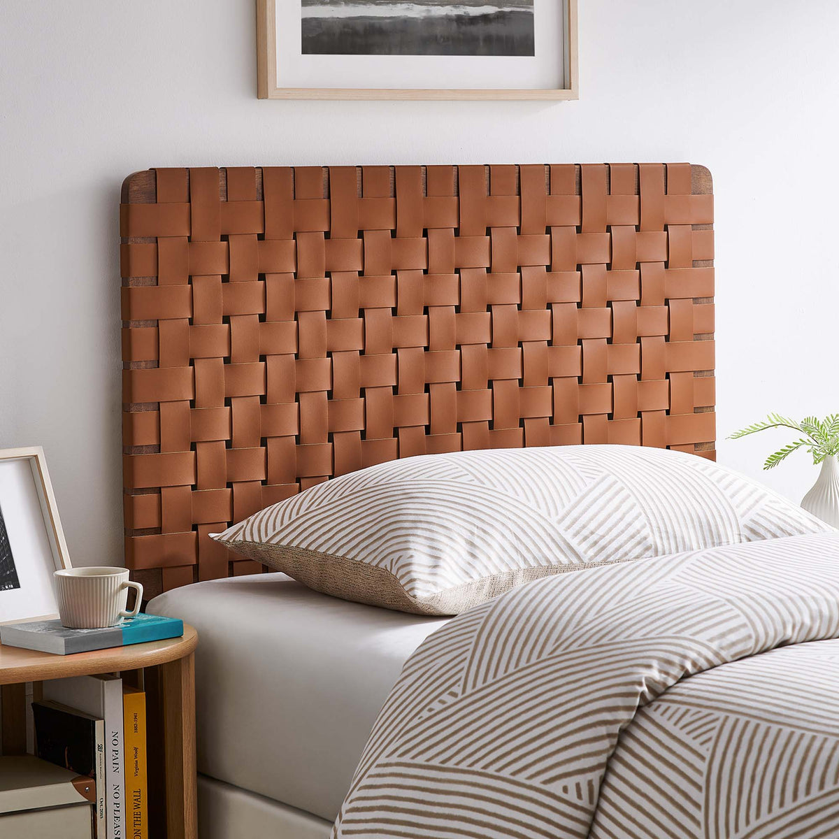 Sparta Weave Vegan Leather Headboard - Twin, Walnut Brown