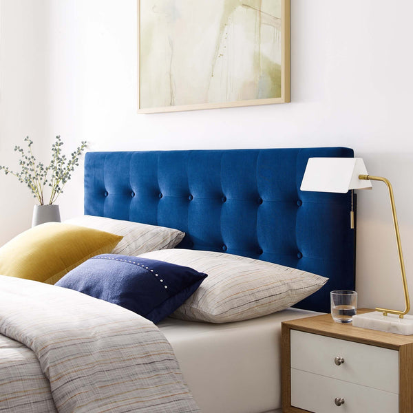 Emily Biscuit Tufted Performance Velvet Headboard - Queen, Navy