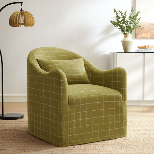 Bardot Linen Blend Accent Chair - Artichoke Windowpane Check
