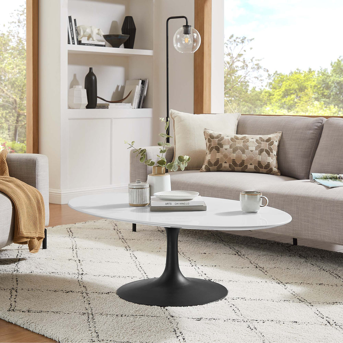Lippa Oval Wood Coffee Table - 48", Black White
