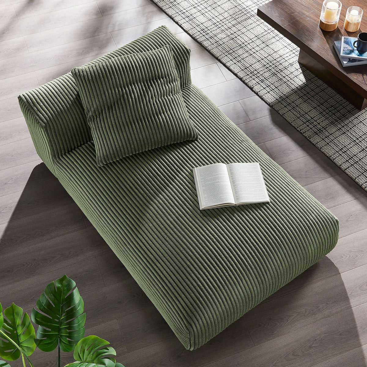 Solace Modular Corduroy Upholstered Armless Chaise Lounge - Fern