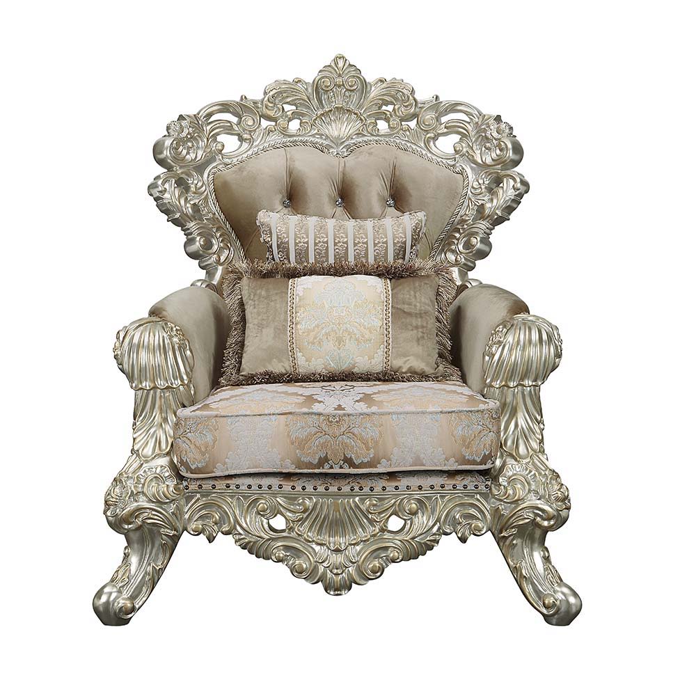 Sorina - Chair With 2 Pillows - Velvet, Fabric & Antique Gold