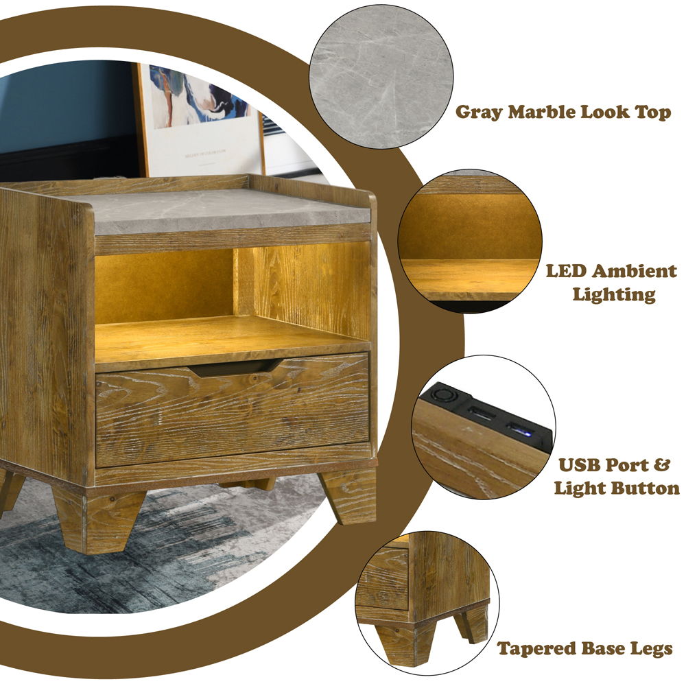 Garcia - Nightstand With LED - Light Brown