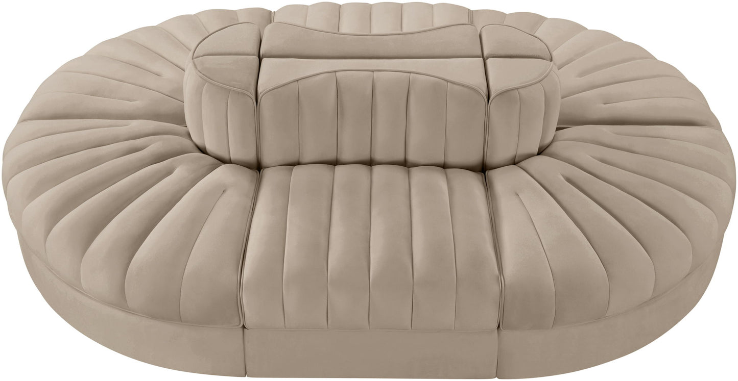 Rummi - Oval Velvet Performance Fabric Upholstered 6 Piece Modular Sectional