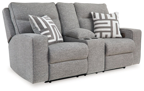 Biscoe - Power Reclining Loveseat With Console /Adj Headrest - Pewter