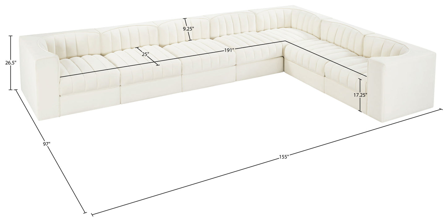 Rummi - Velvet Performance Fabric Upholstered 7 Piece Modular Sectional (With 3 Corner Chairs)