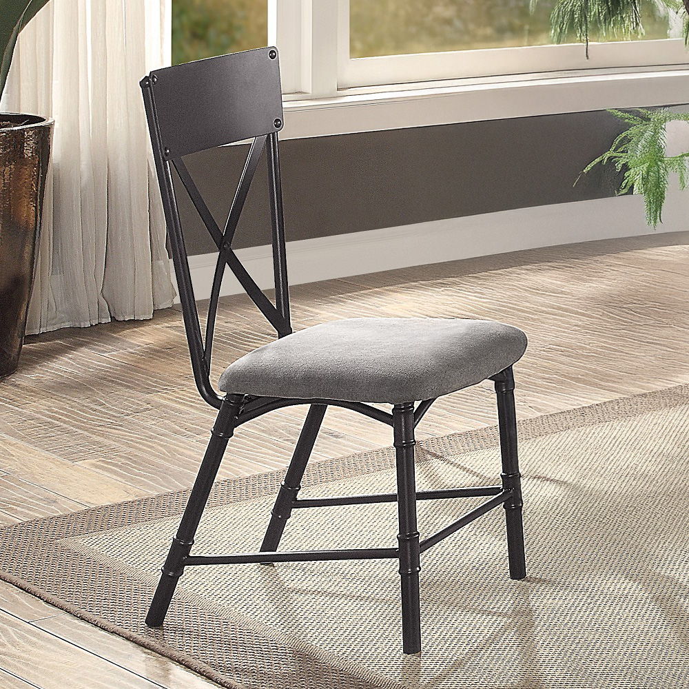 Edina - Side Chair (Set of 2) - Gray Fabric, Oak & Sandy Black