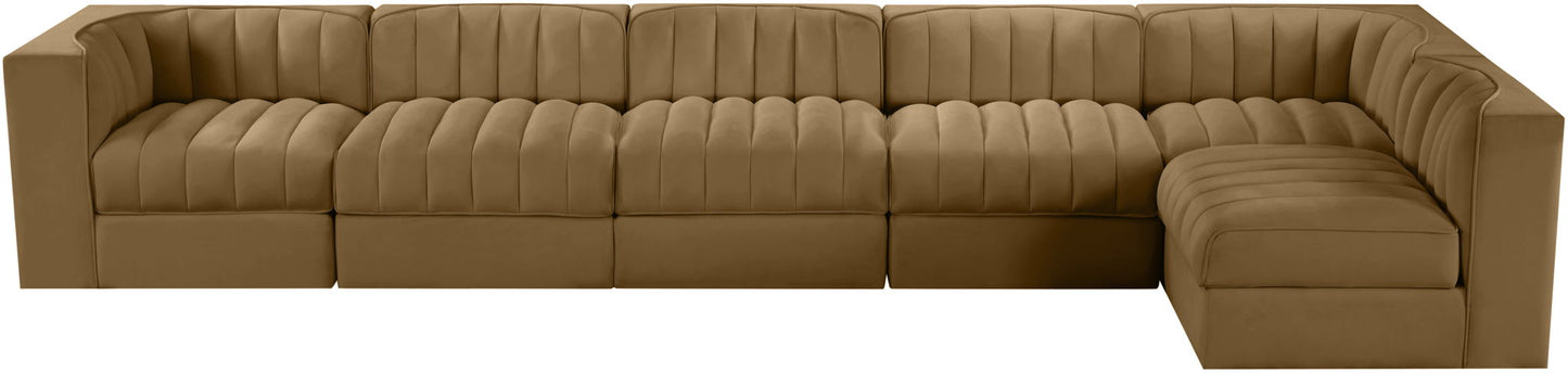 Rummi - Velvet Performance Fabric Upholstered 6 Piece Modular Sectional, L-Shaped (Right)