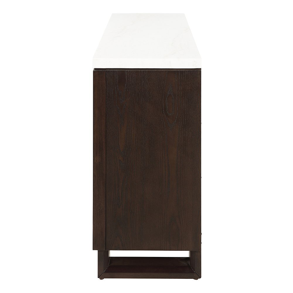 Edwyn - Server With Fireplace - Natural Marble Top & Espresso